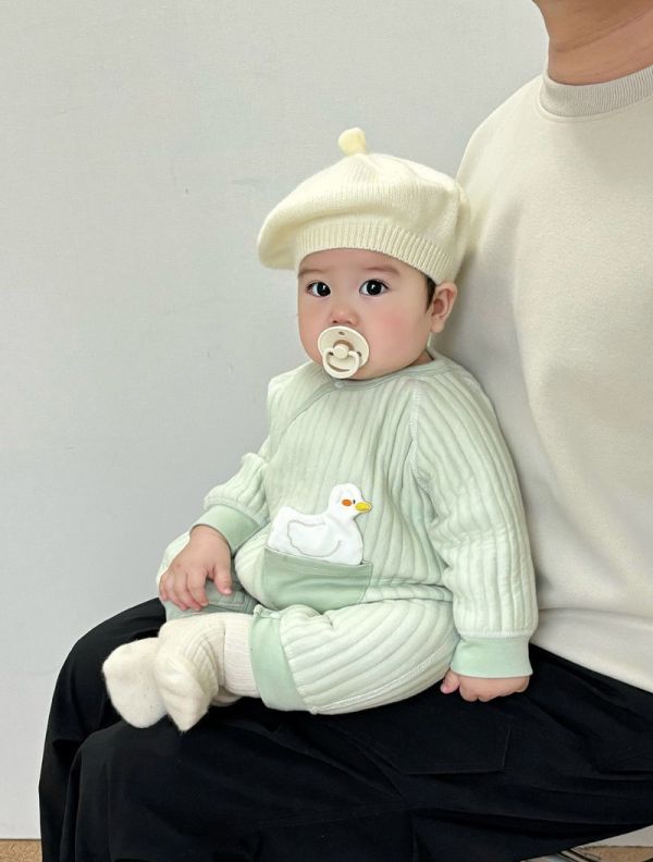 狗狗/鴨子貼布夾棉雙層連身裝 