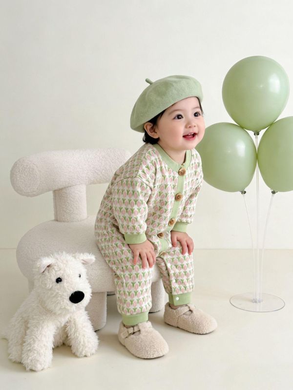 鬱金香開釦針織連身裝 