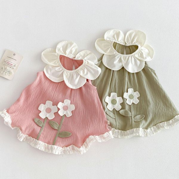 花領立體小花削肩連身裙 