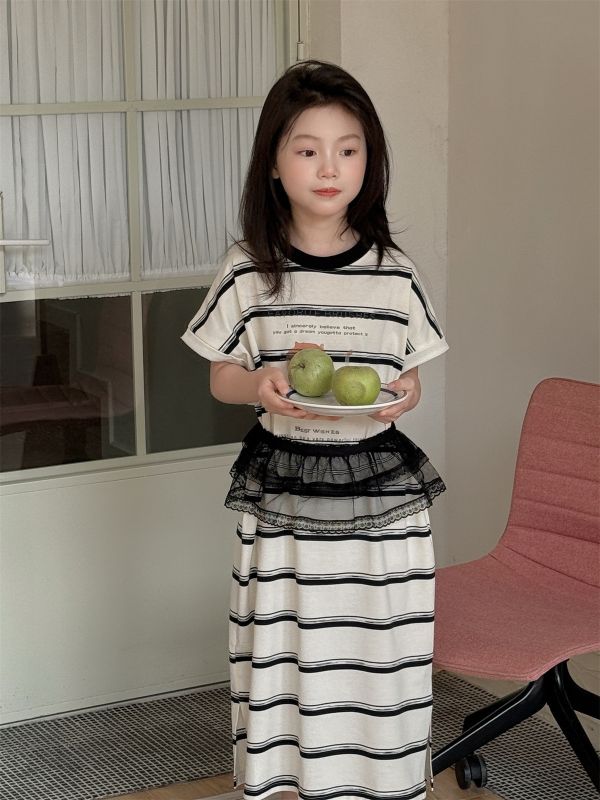 可愛貓咪條紋寬鬆連身裙 