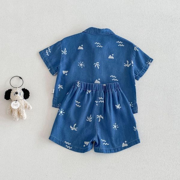 椰子樹印花牛仔兩件式套裝 