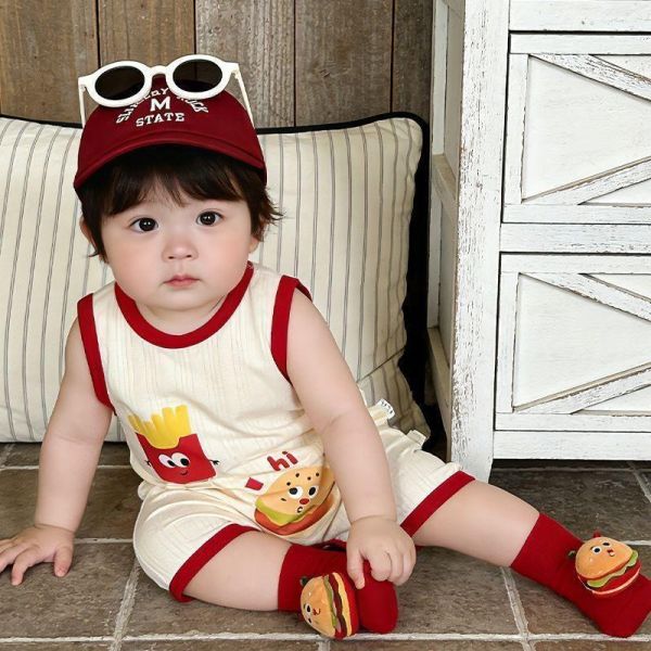 薯條/西瓜/森林熊撞色壓邊連身裝(3色) 