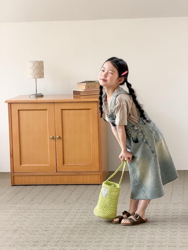 親子-復古經典刷舊牛仔吊帶連身裙 