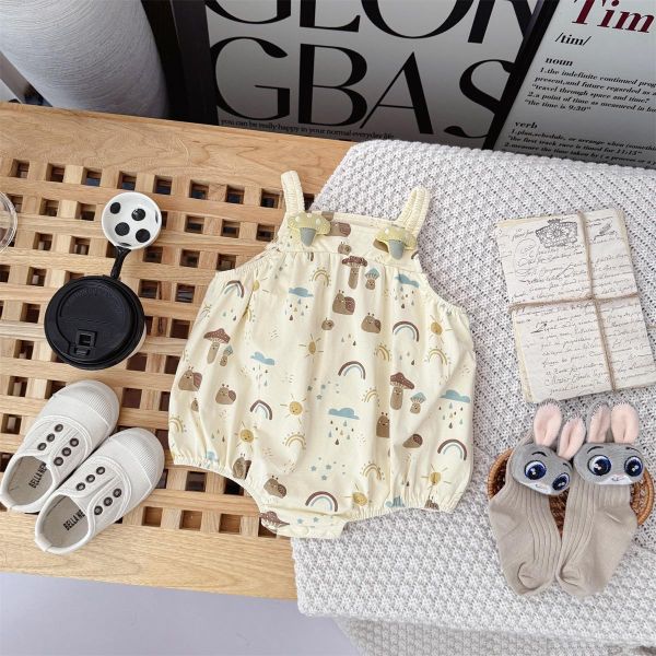 Ins風可愛小蘑菇無袖背帶包屁衣 