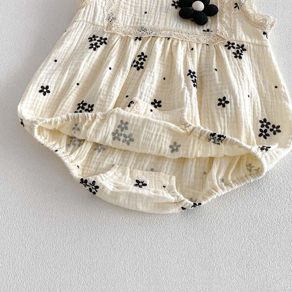 抓皺棉立體小花後開釦包屁衣 