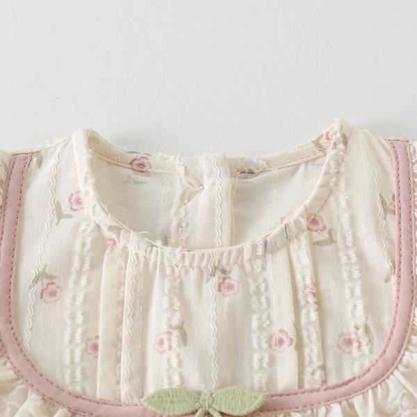 田園風櫻桃碎花方領連身裝 