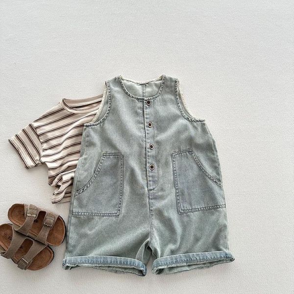 背心式牛仔五分褲連身裝 