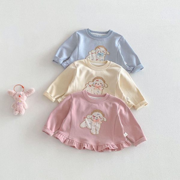 荷葉邊狗狗刺繡素色上衣 