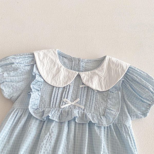 娃娃領開釦方領蝴蝶結包屁衣 