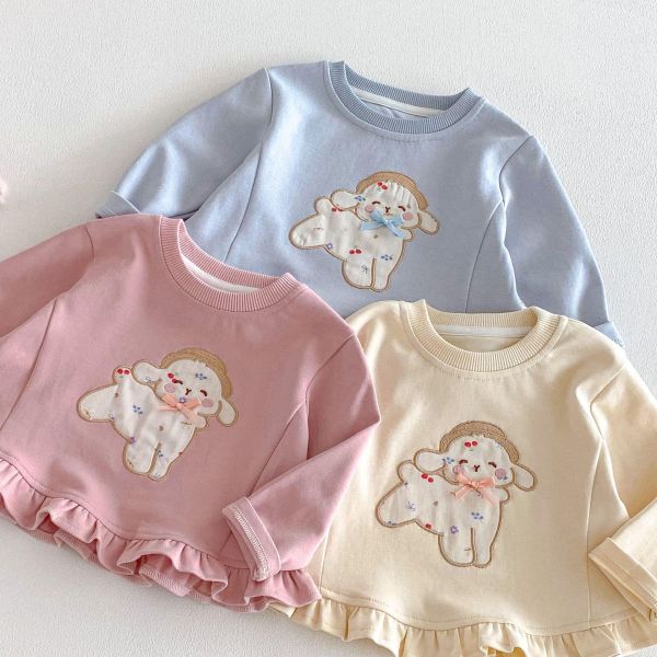 荷葉邊狗狗刺繡素色上衣 