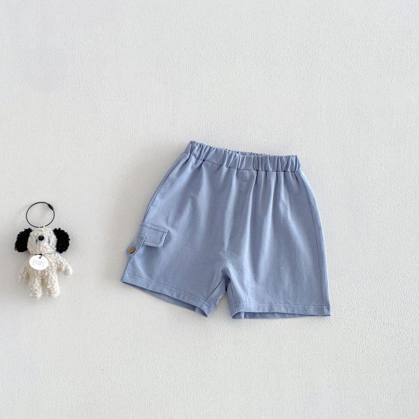 素色夏日假口袋五分短褲 