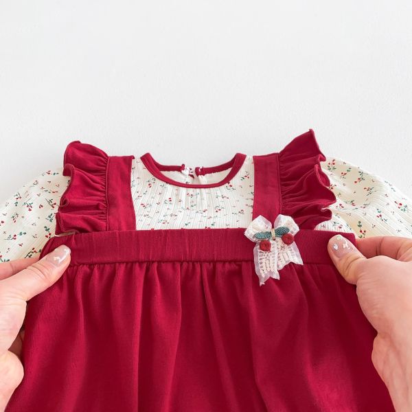 假兩件碎花吊帶鬆緊包屁衣 