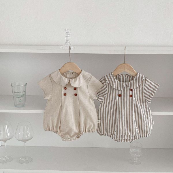 娃娃領假開釦素色/條紋包屁衣 