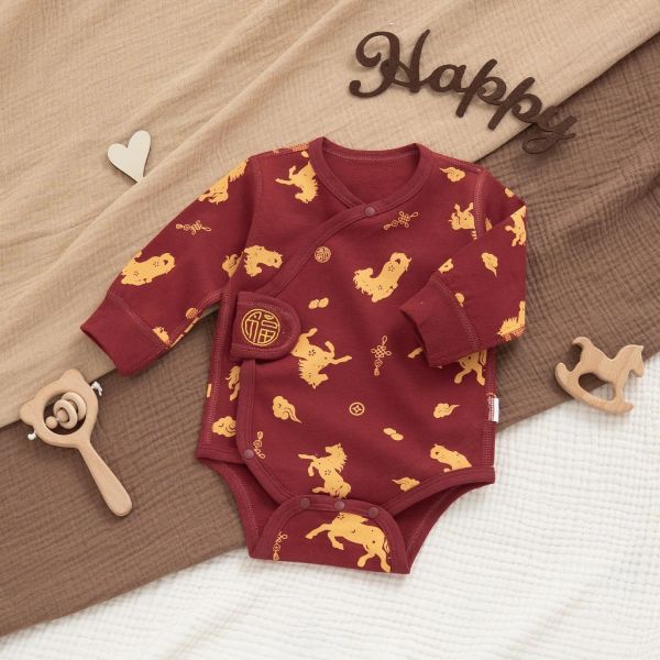 新生兒滿版小馬側開純棉包屁衣 