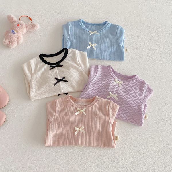 撞色蝴蝶結彈力素色上衣 