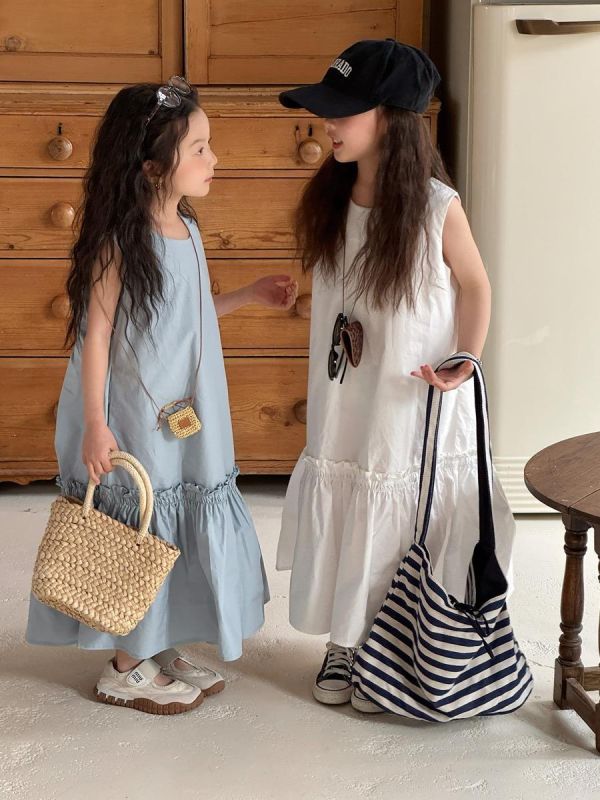 素色下擺抓皺拼接連身洋裝 