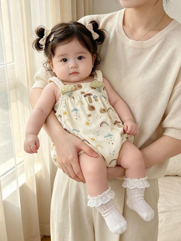 Ins風可愛小蘑菇無袖背帶包屁衣 