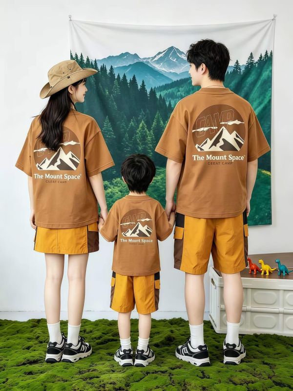 親子裝-露營前後山峰印花T恤上衣 