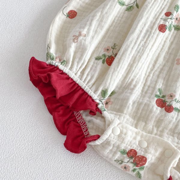 可愛草莓抓皺棉背帶包屁衣 