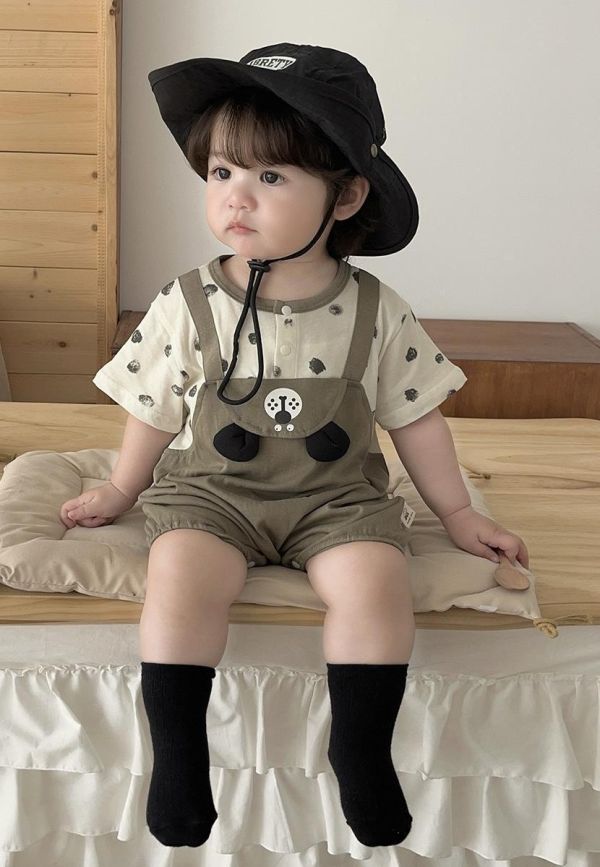 假兩件狗狗點點吊帶包屁衣 