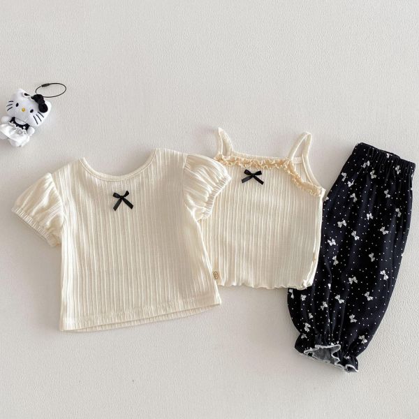 蝴蝶結螺紋上衣/背心/長褲 