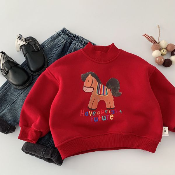 『現貨100cm』小馬新年印花加絨上衣 