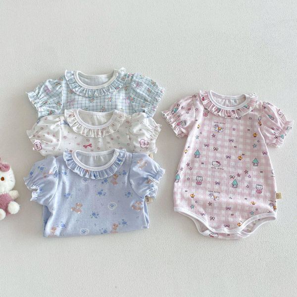 超萌花邊圓領可愛印花彈力包屁衣 