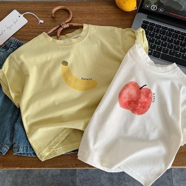 蘋果/香蕉印花素色簡約上衣 