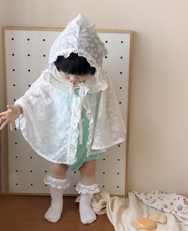 超薄夏季綁帶式連帽披肩斗篷 