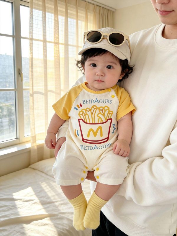 薯條/餅乾黃拼袖連身裝 