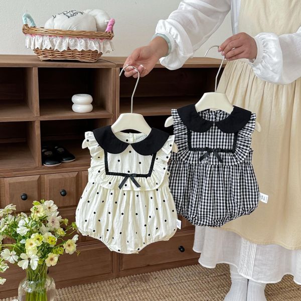 娃娃方領點點/格紋甜美包屁衣 