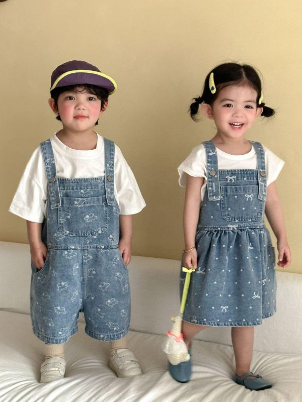 男女童狗狗/蝴蝶結牛仔吊帶褲/吊帶裙 