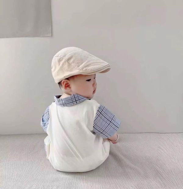 學院風狗狗刺繡假兩件領結連身裝 