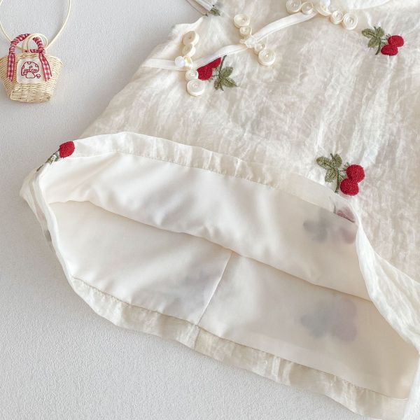 復古風櫻桃刺繡旗袍連身裙 
