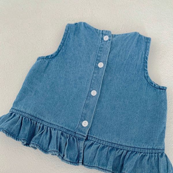 領邊刺繡後開釦花邊牛仔套裝 
