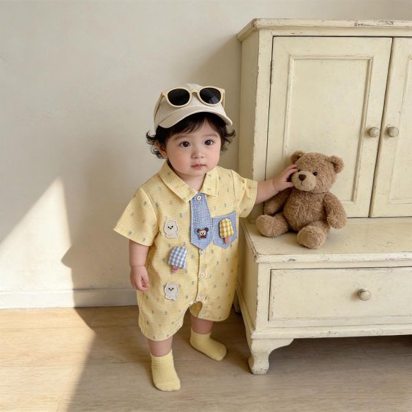 可愛冰棒領帶小熊開釦連身裝 