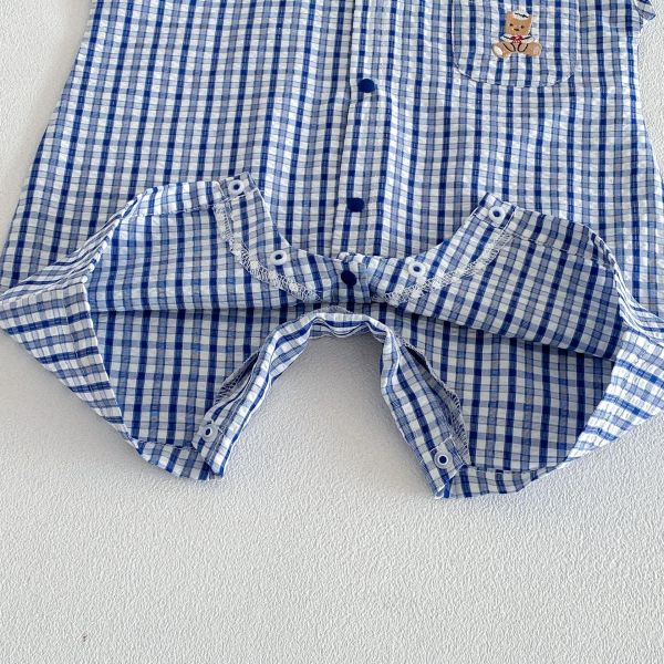 學院海軍風格紋小熊連身裝 