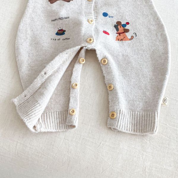 可愛動物刺繡拼袖針織外套/連身裝 