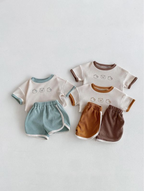 華夫格小熊印花兩件式套裝 