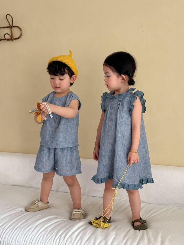 男女童刷舊水洗紋套裝/連身裙 