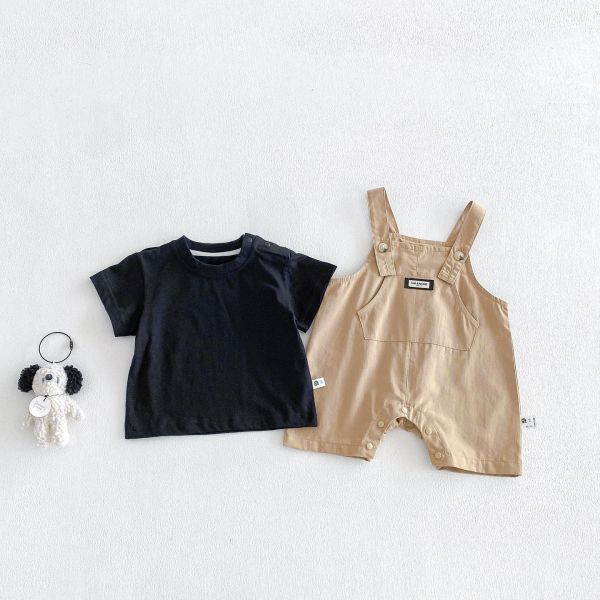 素上衣+工裝吊帶褲套裝 