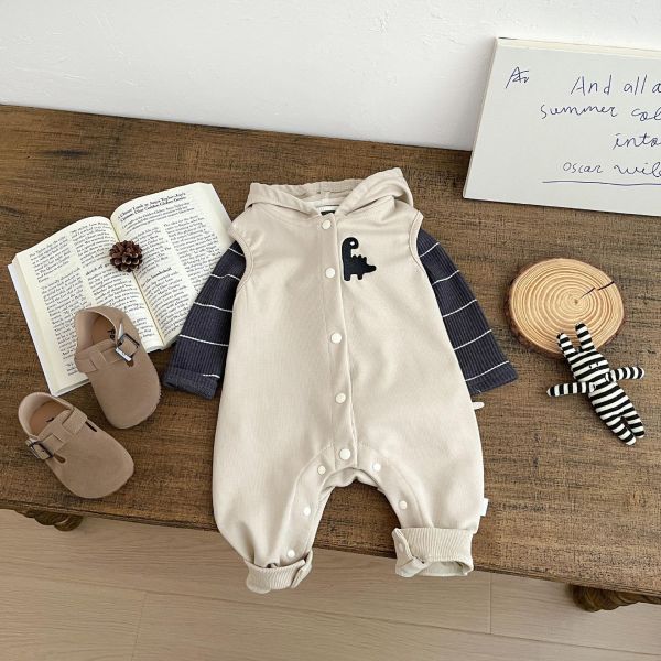 條紋上衣/恐龍造型連帽連身裝 