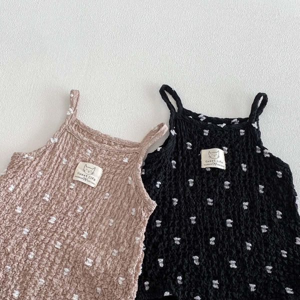 抓皺棉貓咪布標點點細肩包屁衣 