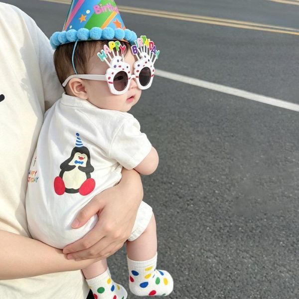簡約口袋字母生日企鵝連身裝 