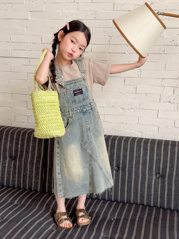 親子-復古經典刷舊牛仔吊帶連身裙 