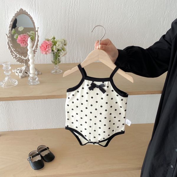 黑白撞色點點細肩包屁衣 