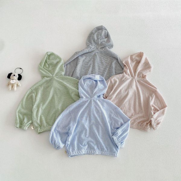 素色條紋大象布標連帽薄外套 