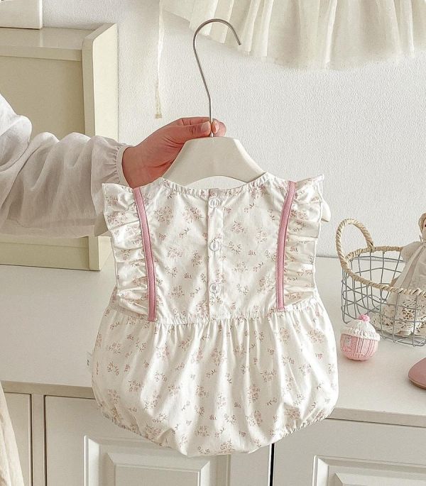 方領碎花兔子花邊包屁衣 