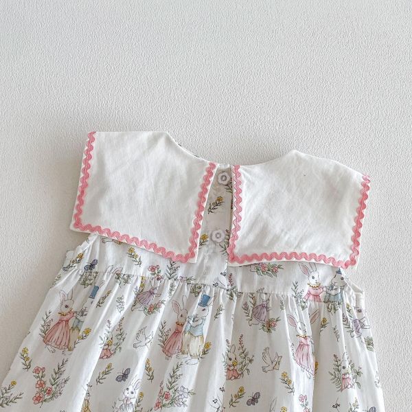 大方領兔子碎花田園包屁衣 