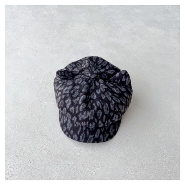 時髦豹紋尖耳短帽沿八角帽 